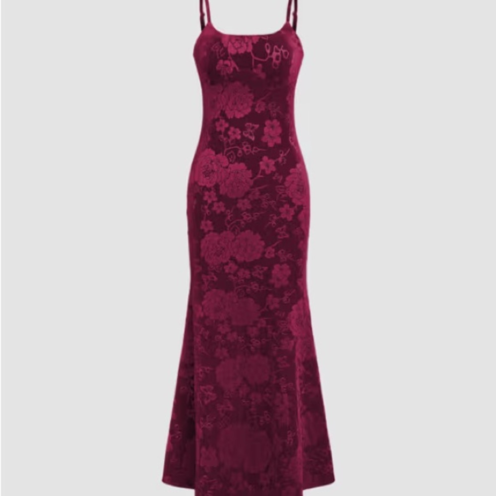 CIDER BURGUNDY VELVET FLORAL DRESS